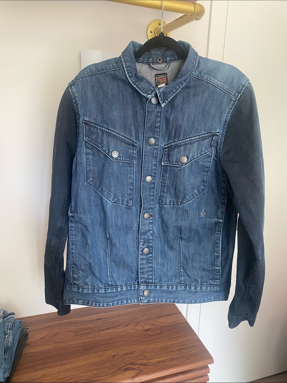 Volcom Two-Tone Blue Denim Jacket with Dark Sleeves - Size L